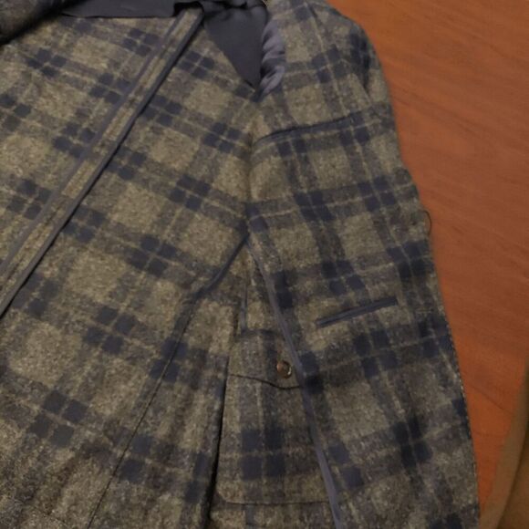 Peter Millar Crown Crafted Plaid Soft Jacket Blazer Grey Blue Men's Size 42 Long - Picture 6 of 7